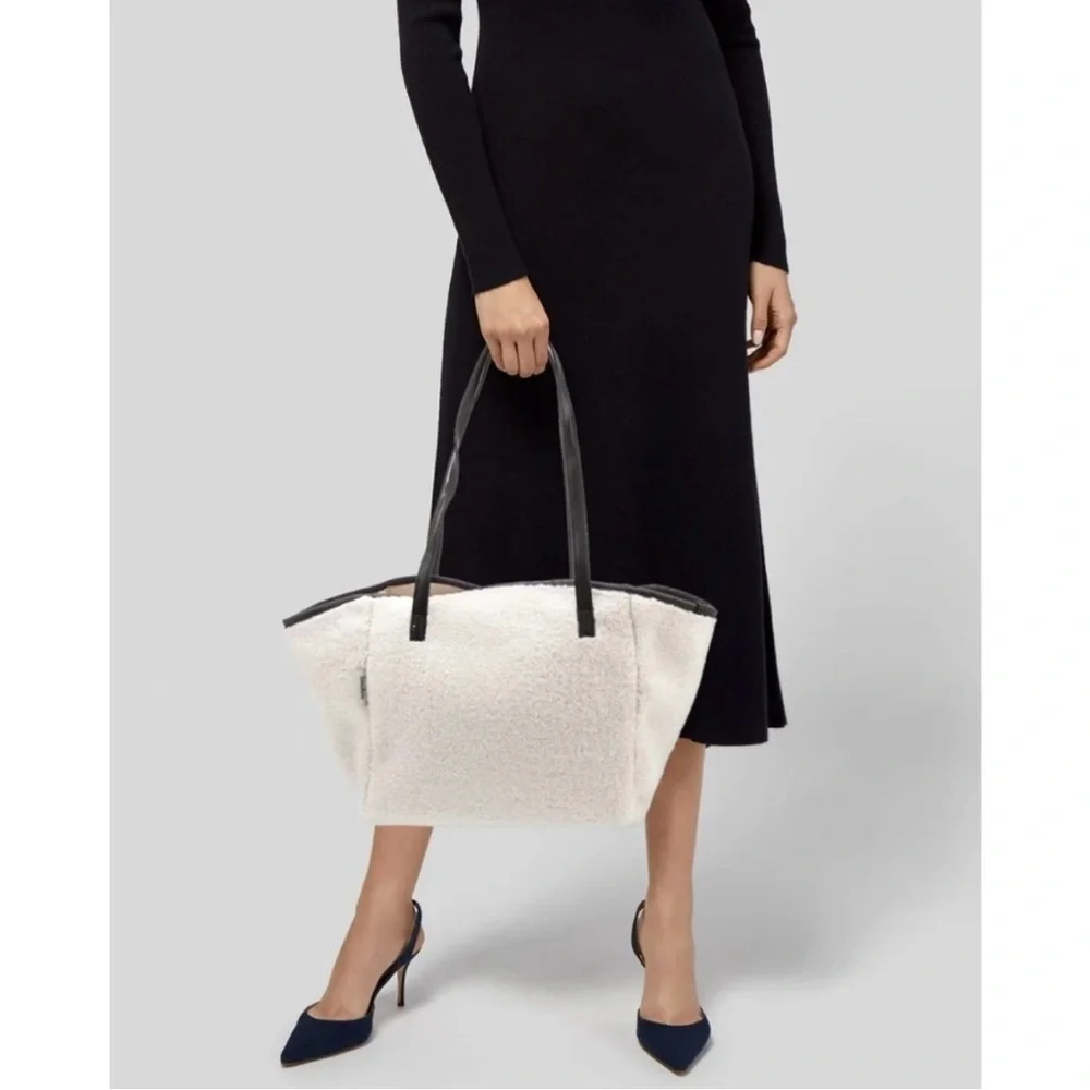 NEIMAN MARCUS Faux Fur Sherpa Shoulder Bag, off white